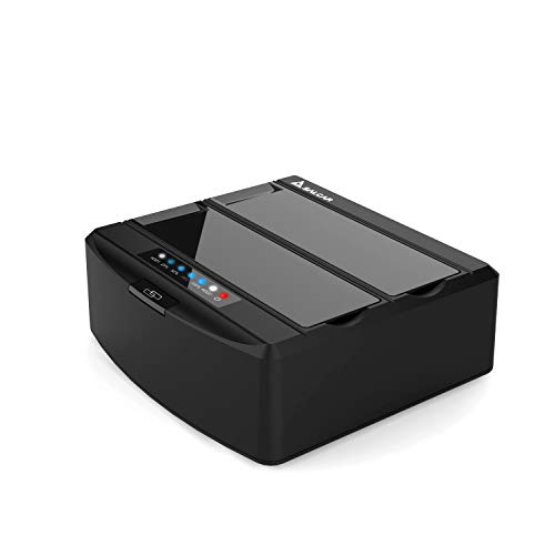 SALCAR Base de conexão para disco rígido Docking Station com duas baias USB 3.0 para SATA I/II/III HDD e SSD de 2,5 - 3,5 pol. com a função de Clone Offline é compatível com UASP