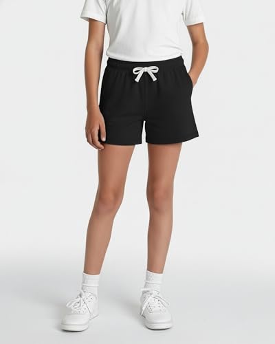 Image of Real Essentials 4 Pack: Girls French Terry Lounge Shorts - Ultra Soft Pull-On Gym, Camp, Sports & Everyday Shorts