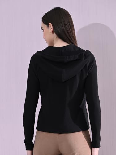 Image of Cotton Full Sleeve Hoddie Women Solid Black Hoodie Jacket