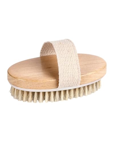 KEMUZ Brosse pour le Corps à Brossage à Sec, Brosse Exfoliante pour Peau Sèche en Poils Naturels pour une Peau Impeccable, avec Poignée Ergonomique en Coton