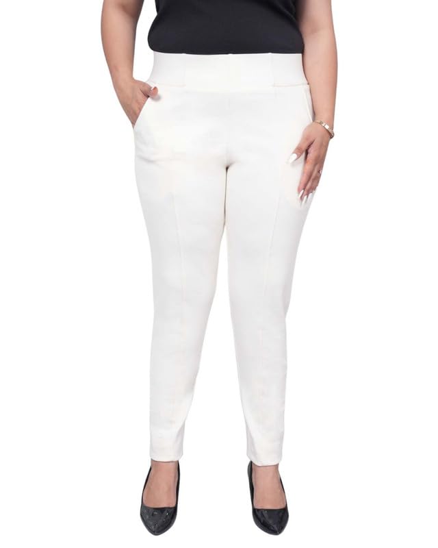 Image of Mlada Women's Solid Cotton Lycra High Waist Ankle Length Tummy Tucker Jeggings Trouser with 2 Side Pockets | Office Wear Summer Pants | Regular Fit, Stretchable, Comfortable & Stylish Everyday Bottoms