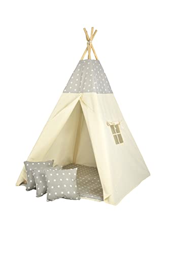 Tipoo - Shapra Krzysztof Kozioł tip (47) nen kindertent met 3 kussenmatrassen, stabiele tent voor een meisje en een meisje voor thuis en in de tuin,Beige - Afbeelding 4