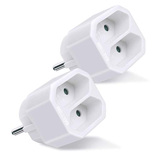 ExtraStar 2 Fach Mehrfachsteckdose mit Kindersicherung,Steckdosenadapter,2 Stücke,Max.1100W,weiß