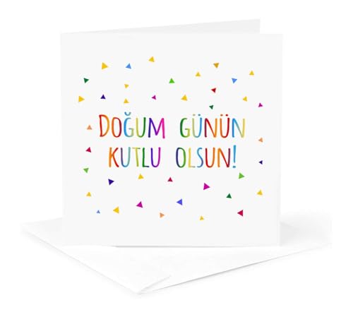 3dRose Dogum gunun kutlu oslun Happy Birthday in Turkish colorful rainbow text 1 Greeting Card with envelope
