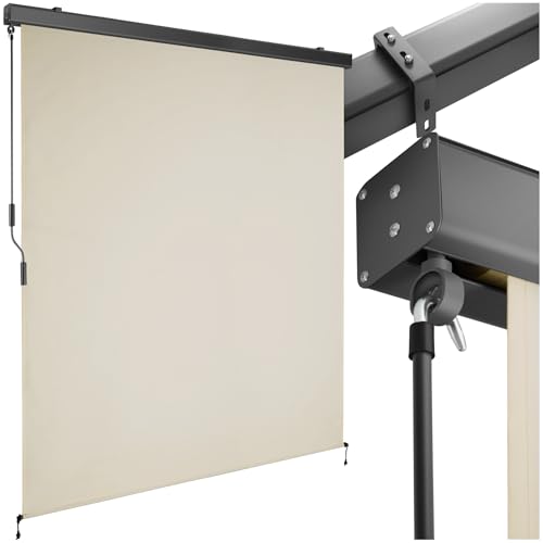 tectake® Store banne Vertical avec Manivelle, Multi-Fonction Store Vertical Enroulable Brise Soleil Brise Vue Jardin Brise Vue Balcon Opaque en Acier laqué époxy - Beige, 160 x 250 cm