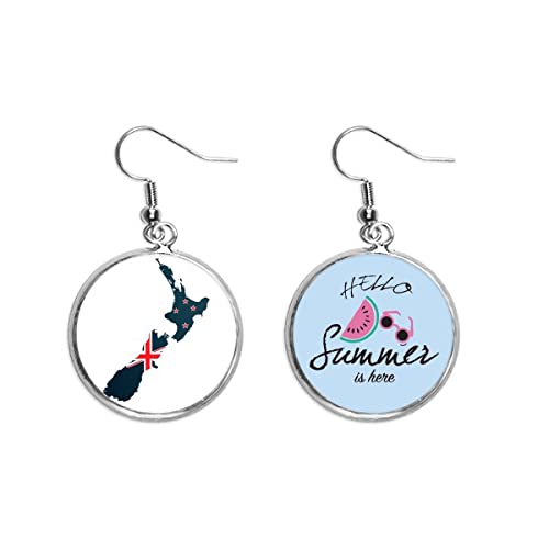 Pendientes de Nueva Zelanda estilo mapa de la isla y pendientes de sandía verano