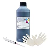 Aomya Black Ink Refill Kit 500ml Universal Dye Bulk Ink for Canon HP Epsn Brother Inkjet Printers Refillable Cartridge CISS CIS System (16.9 oz) with Syringe&Glove