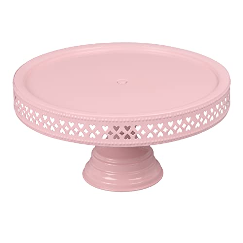 Image of anushkametals Pink Cake Stand Pedestal - 9 inch Top Diameter x 5 inch Height - Decorative Metal Dessert Display Stand for Cakes, Cupcakes & Party Table Decor