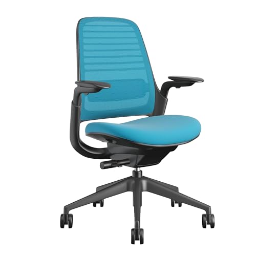 Steelcase Series 1 Office Chair - Ergonomic Work Chair with Wheels for Carpet - Helps Support Productivity - Weight-Activated Controls, Back & Arm Support - Easy Assembly - Blue Jay