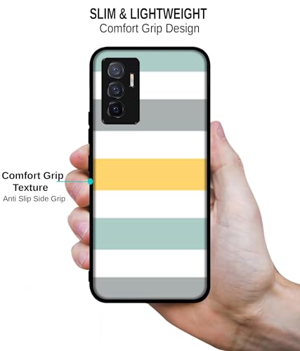 Image of Line Texture Design Premium 2D Printed Metal Back Case Cover for Vivo V23E 5G / Y75 4G