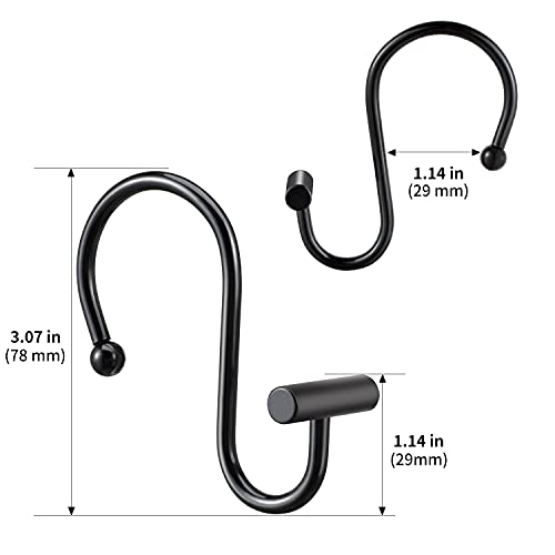Chictie Black Shower Curtain Hooks Rings, Decorative Shower Curtain Rings For Bathroom Shower Curtains Rods, Set Of 12 Premium Rust-Resistant Metal Shower Hooks Hangers T Shaped Design #TOP6