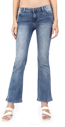 Image of TWGE - Women's Mid Rise Bootcut Jeans - Single Button, Stretchable Denim Pants - Ankle Length - Stylish Casual Wear