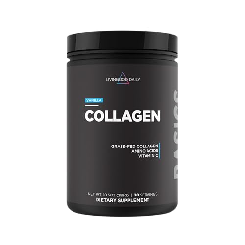 Livingood Daily Vanilla Collagen Powder for Women & Men, Hydrolyzed Collagen Peptides Powder with Vitamin C, Protein with 20 Amino Acids, Type I & III, Grass Fed, Keto, Paleo, Gluten Free, 30 Srvgs