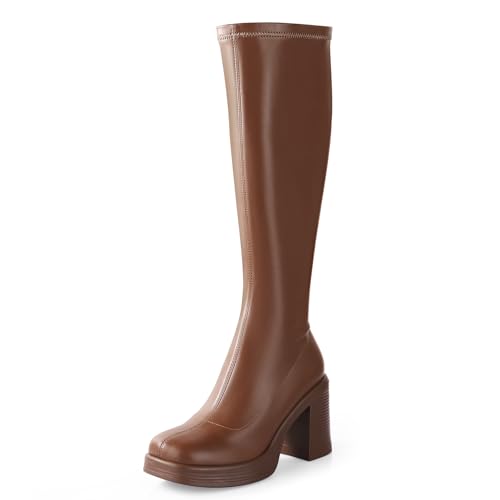 Ankis Knee High Boots Gogo Platform Boot for Women Chunky Heel Side Zipper Long by Ankis - Used condition - US$17.65