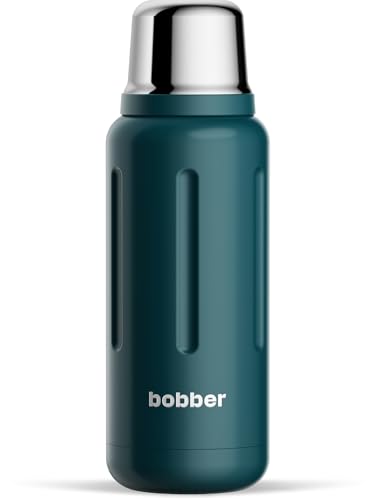 BOBBER 34 oz Stainless Steel Travel Thermos for Hot and Cold Drinks – Dishwasher Safe Metal Water Bottle with Cup Lid – Keeps Hot for 48 Hours – BPA-Free, Vacuum Insulated (Deep Teal)
