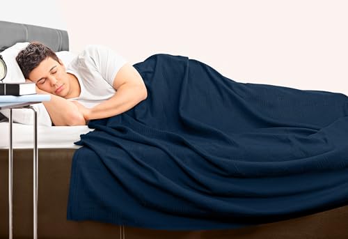 Image of Utopia Bedding 100% Cotton Thermal Blanket Navy Twin Size Soft, Lightweight, Breathable, Cozy Spring and Summer Blanket for Couch and Sofa, Home Room Decor Gifts for Women and Men (90x72 Inches)