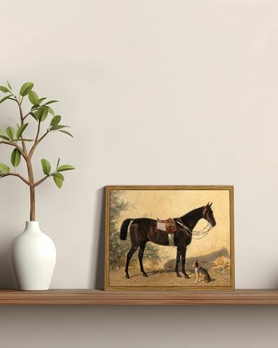 Image of ARPEOTCY Framed Canvas Horse Wall Art, Horse and Dog Art Print for Home Decor, Rustic Farmhouse Country Shelf Wall Decor for Living Room, Bedroom, Bathroom, Office Aesthetic, 8x10 inch
