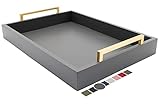 Montecito Home Decorative Coffee Table Tray - Ottoman Tray - Breakfast, Drinks, Liquor Serving Tray - from Farmhouse to Modern - Matte Finish - Brushed Champagne Gold Handles - Charcoal