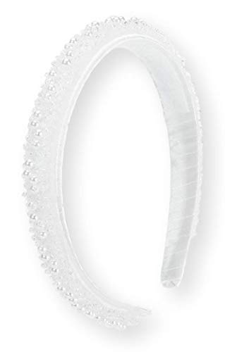 Bonnie Jean First Holy Communion Veil And Gloves Set With Pearl And Sequin Trim, White Pearl Headband #TOP2
