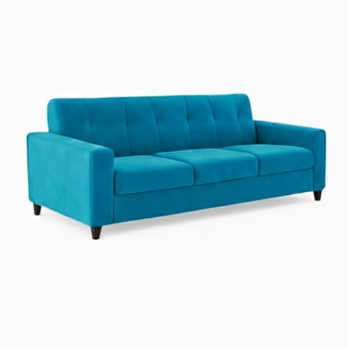 Image of Homeboy Luxe Velvet-Suede Fabric 3 + 2 Seater with Ottoman Sofa Set | Comfortable & Spacious Seating for Upto 6 Person | Modern Sofa Set for Living Room - Aqua Blue