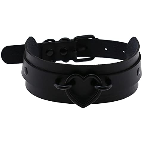 LAIFEKE Punk Black Peach Heart Collar PU Leather Choker Gothic Necklace Adjustable Buckle Neck Accessories (Black) Cover