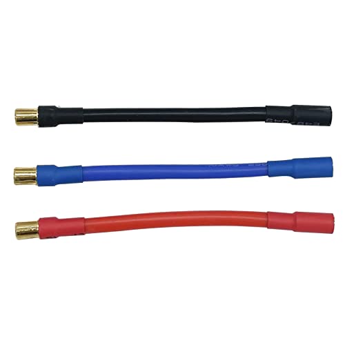 3pcs/Set 6.5MM Bullet Male to Female 10AWG 10CM ESC Extension Cable for RC Car Boat Brushless Motor ESC (6.5mm Male to 6.5mm Female)