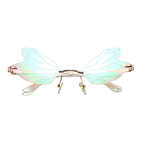 Image of Dragonfly Rimless Sunglasses Wing Shaped Butterfly Fairy Shades Glasses Fashion Party Sunglasses for Women Men