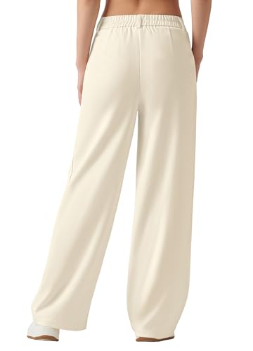 Women's Work Pants High Waisted Dress Pants Petite Wide Leg Trouser Slacks Business Casual with Pockets 30" Off White XS2
