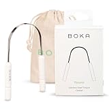 Boka Tongue Scraper for Adults & Kids with Case - Stainless Steel Tongue Cleaner w/Linen Travel Pouch - Scrubber to Remove Tongue Buildup and Freshens Breath (Pack of 1)