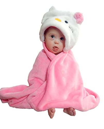 Image of Hooded Toddler Blanket | Plush Soft Animal Baby or Infant Hoodie Blankie 36x27 + Hood (Light Pink)