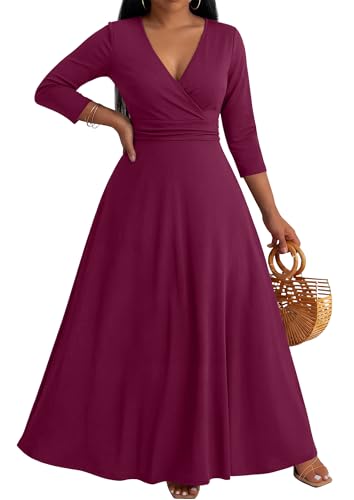 Image of CLOCOR Maxi Dress for Women Long Summer Short Sleeve Evening Formal V Neck A Line Dresses Wedding Guest Empire Waist Elegant