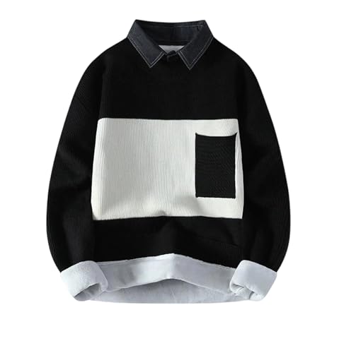 Men's Striped Wool Sweater Loose Fit Warm Knit Pullover for Fall Winter