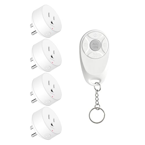 Image of Remote Control Outlet,Greencycle Remote Light Switch and 4 Plugs,Wireless Light Switch,500ft Range,No Wiring Needed,15A /1875W for Household Appliances,FCC Certified,White