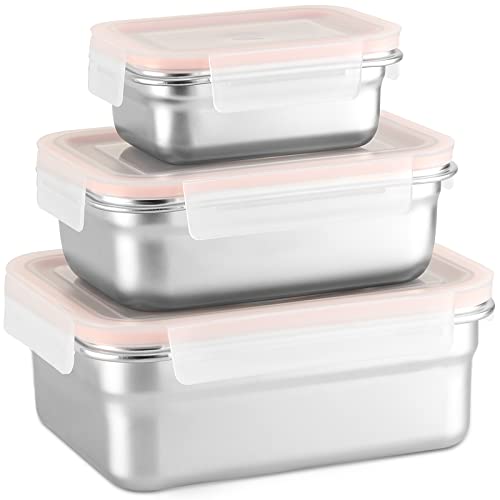 Mozaousa Stainless Steel Food Storage Containers With Lids,Leakproof Bento Lunch Box Containers,Airtight Bento Boxes Set Of 3 For Adults,Stackable Snack Food Prep Containers For Kitchen & Travel #TOP11