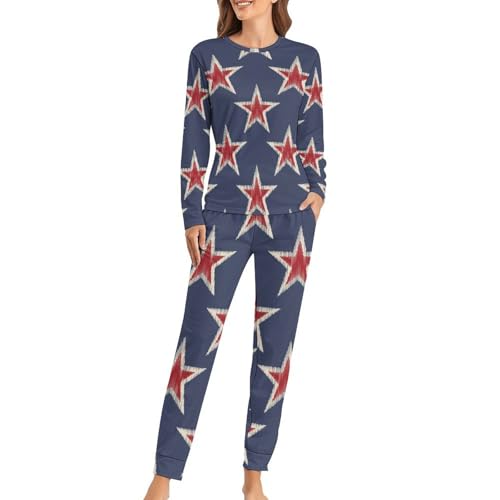 Ensemble de pyjama femme Rouge Étoilé t-shirt manches longues et pantalon homewear
