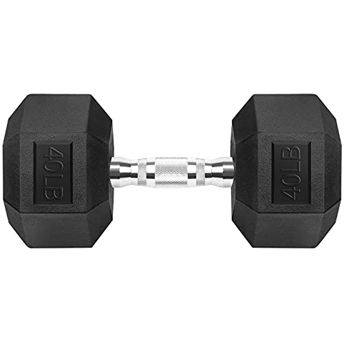 Hex Dumbbells Rubber Coated Cast Iron Hex Black Dumbbell Free Weights for Exercises 40 Pounds/Single