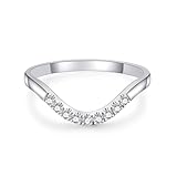 Alianza de boda curvada de moissanita de 0,3 quilates, detalles redondos de 2 x 2 mm, anillo apilable perfecto, anillo de plata de ley 925 cheurón, 11, Piedra preciosa, Moissanita