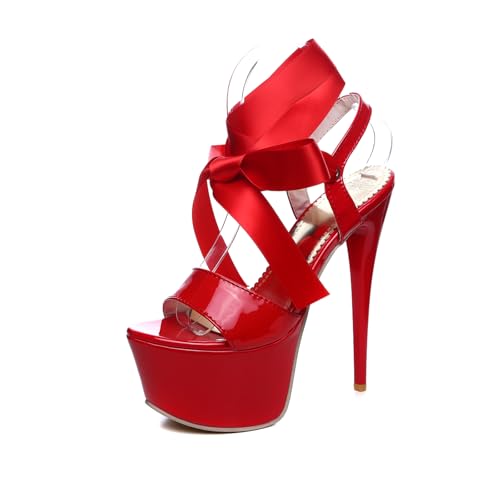 Women's Platform Bow Ribbon Ankle Adjustable Strap Lace Up Slingback Stiletto High Heeled Pumps Peep Round Toe Sexy Summer Vacation Dress Shoes Evening Party Dating Daily Wear Pumps