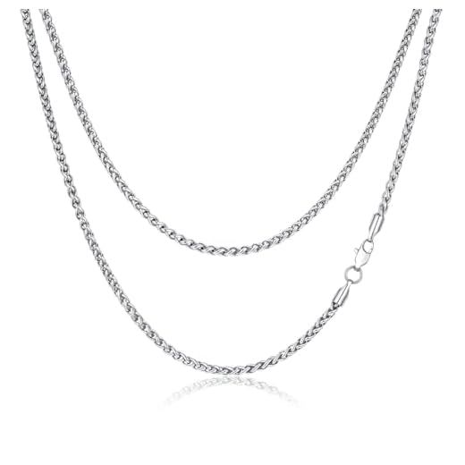 FOSIR 3mm Silver Chain for Men, Stainless Steel Wheat Chain Necklace, Mens Necklaces 20 Inches (Men's Average Length)