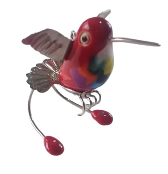 Silver Hand Painted Ecuadorian Hummingbird. Ornament Made of Silver and Hand Painted. by Blue Butterfly - Ecuadorian Crafts. (Medium, Orange)