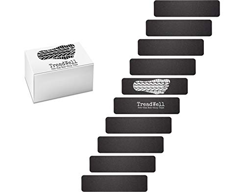 Treadwell High Traction Adhesive Non Slip Stair Treads. Pre-Cut Safety Tape/Tread Prevents Slips And Falls. 10-Pack (Large 6 Inch X 24 Inch, Black) #TOP2