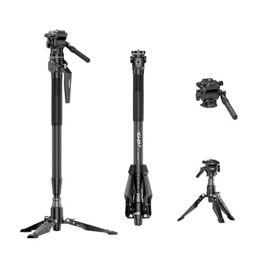 Image of COMAN M1mini Carbon Fiber Monopod for Camera, 4-Section One-Button Quick Release, Portable Camera Monopod with V1 Fluid Head for DSLR Mirrorless Cameras, Max Load 5kg, (M1mini-V1)