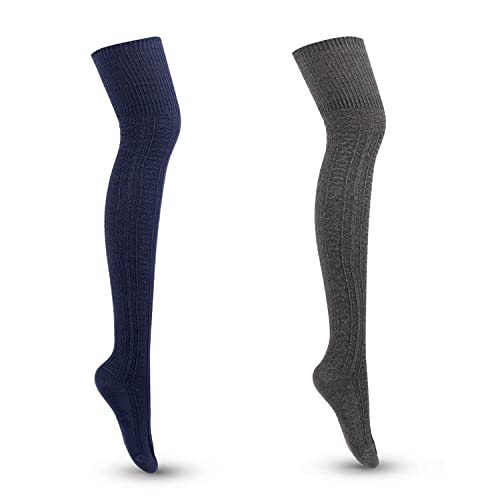Hadwii 2 Paar Kniestrümpfe Damen Overknee Baumwollsocken Overknee Socks Oberschenkel hohe Strümpfe Einfarbige Stiefelstrümpfe Klassische Lange Socken Retro Knitting Wintersocken Cover
