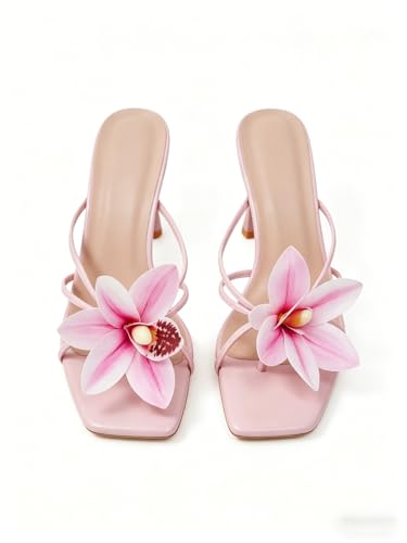 Image of MakeMeChic Women's Open Toe Floral Kitten Heels Flower Summer Beach Sandals