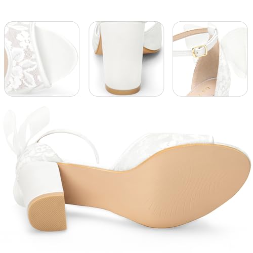 Perphy Lace Open Toe Bow Ankle Strap Block Heel Sandals for Women3