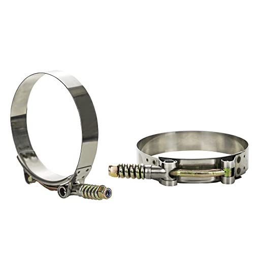 WYSIWYKA 2 Pack T-Bolt Hose Clamps, Stainless Steel Hose Clamp with Reinforcement Spring for Pipe, Turbo Intake Intercooler Clamp Working Range 4.25\"-4.55\"(108-116mm)
