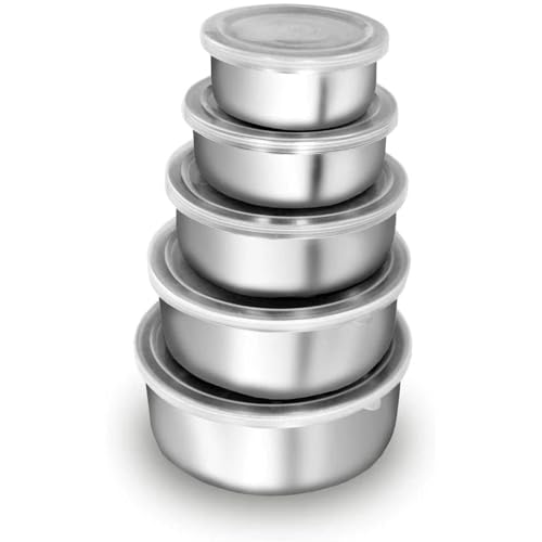 Conjunto de Potes Bowls em Aço Inox - 5 Peças Com Tampa Resistent...