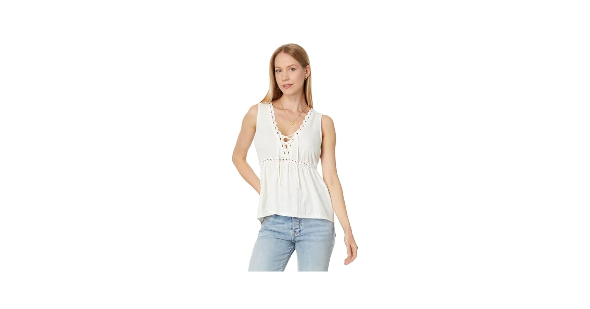 売れ筋商品|||ラッキーブランド カットソー トップス レディース Women's Cotton Lace-Trim Swing Tank Top Whisper White Lucky Brand Women's Cotton Lace-Trim Swing Tank Top - Macy's
