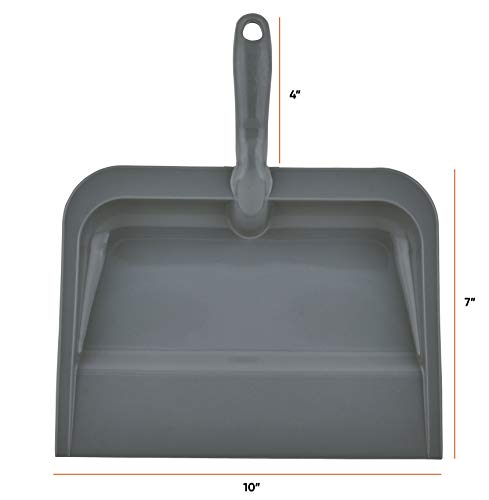 Superio Heavy Duty Dustpan - Durable Plastic With Comfort Grip Handle, Lightweight Multi Surface Dust Pan For Easy Sweep Broom 10 Inch Wide (Grey) #TOP1