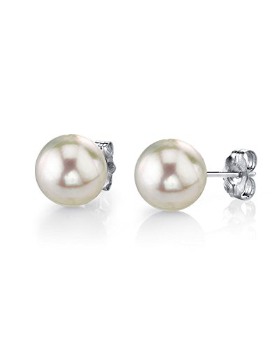 THE PEARL SOURCE 14K Gold 8.5-9mm Round White Akoya Cultured Pearl Stud Earrings for Women